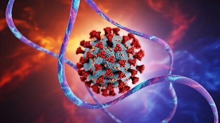 Microscopic View of Coronavirus and DNA Strand