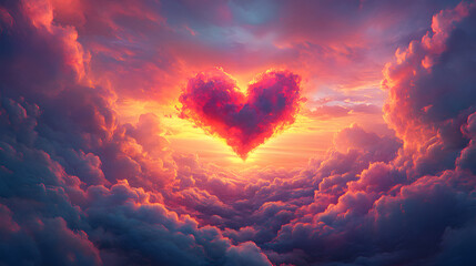 Romantic Heart Shaped Cloud at Sunset Sky