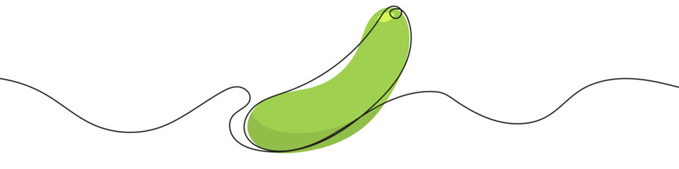 Cucumber in one line art style. Cucumber drawing with editable black stroke and color