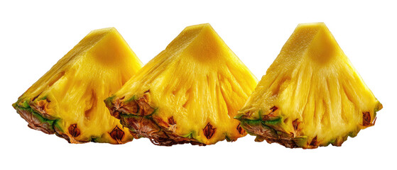 Three triangular slices of ripe pineapple