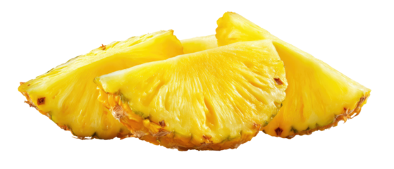 Fresh pineapple slices, bright yellow, overlapping