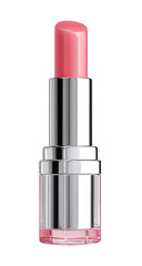 Pink tinted lip balm in a metallic silver tube