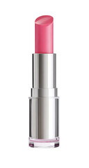 A light pinkish-rose lipstick in a silver, cylindrical tube with clear plastic accents