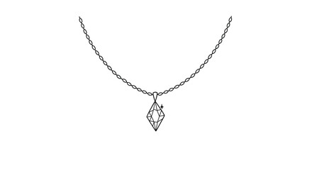 Elegant necklace with a diamond shaped pendant hanging from a delicate chain in a simple line drawing