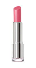 A light pinkish-red lipstick in a chrome-colored tube