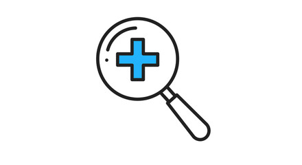 Fototapeta premium Magnifying glass with a blue plus sign inside the lens for zoom in functionality and examination tool