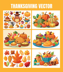 Festive thanksgiving collection featuring pumpkins autumn leaves food and decorative elements