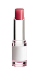 A blush-toned lip balm in a modern, clear and white tube.  The balm is a light pinkish-red hue,  and the tube has a simple, minimalist design