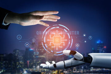 AI on a quantum computer processor, the future of technology. The architecture of a quantum computer revolutionizes high-performance AI computing. Motif