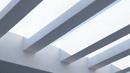 Fototapeta premium Minimalist Architectural Structure with White Beams and Shadows in Bright Lighting Modern Geometric Building Design Featuring Clean White Lines and Light Play