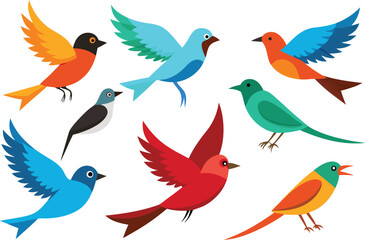 Diverse vector bird collection scalable illustrations for general use eps format isolated on transparent background