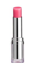 A pale-pink lip balm in a chrome-toned, cylindrical container