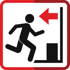 Green vector sign with a red arrow illustrating a businessman running towards an exit for a career success concept