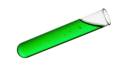 Glowing green liquid in a laboratory test tube with cap scientific experiment concept