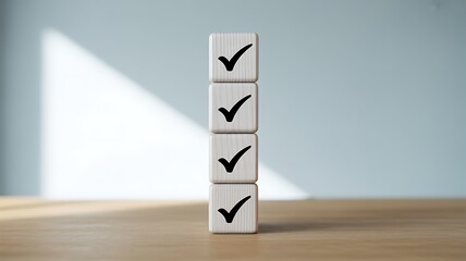 Stacked Wooden Blocks with Checkmarks