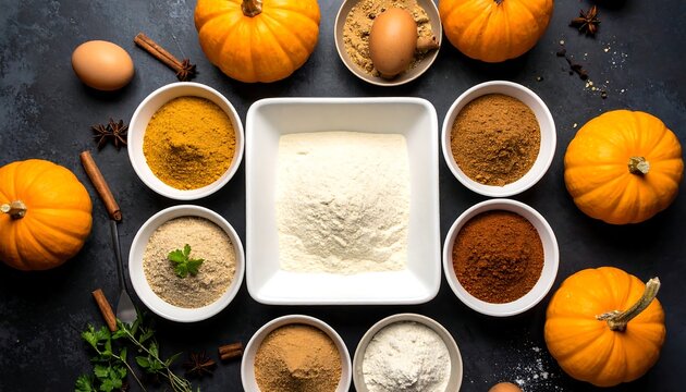 Ingredients for Pumpkin Spice Baking Pumpkin Pies and Desserts