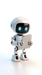Happy robot. 3d ai character, chat bot mascot isolated on transparent background, GPT chatbot icon. Artificial intelligence, trendy technology, support service, funny automation computer