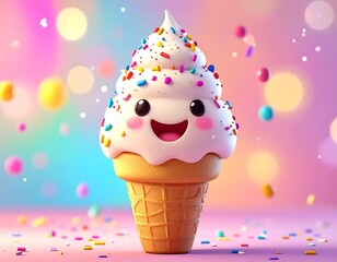 Cute ice cream cone with happy face