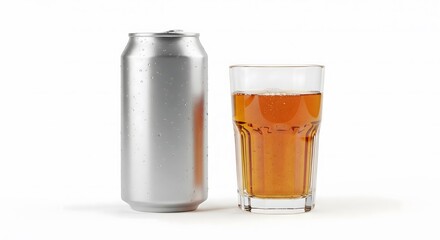 Mockup of a Blank Aluminum Can and Glass