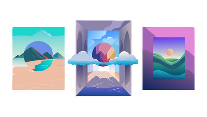 Abstract landscape art mountain view nature scene cloudscape design digital artwork vector illustration