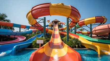 Vibrant Water Slides at a Sunny Water Park