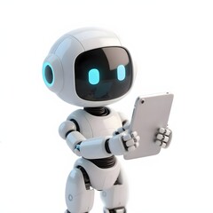 Happy robot. 3d ai character, chat bot mascot isolated on transparent background, GPT chatbot icon. Artificial intelligence, trendy technology, support service, funny automation computer