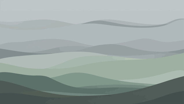 Abstract flowing landscape with muted green and grey rolling hills
