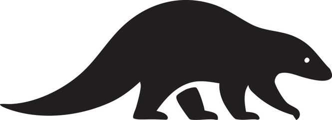 Obraz premium Black silhouette of a badger walking with its tail extended isolated on white background silhouette