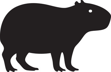 A simple black silhouette of a capybara standing in profile isolated on white background silhouette