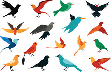 Fototapeta premium Ultimate bird collection 200 vector bird illustrations scalable eps icons set isolated on transparent background