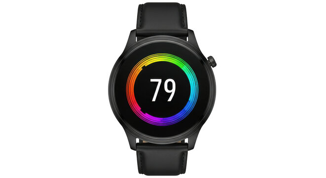 Modern smartwatch displays vibrant circular health metrics with numerical readout