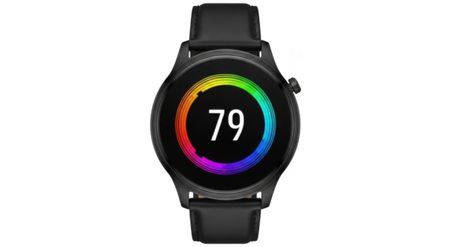 Modern smartwatch displays vibrant circular health metrics with numerical readout