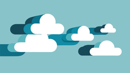 Stylized white clouds with blue shadows against a teal sky