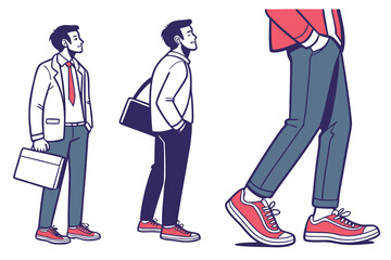 Fashionable business man holding tablet. Character constructor for animation. Front, side and back view set. Body parts, postures, poses collection. Vector illustration. 