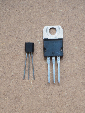 Through-hole technology transistors in electronic.