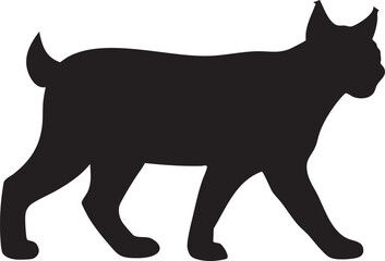 Black silhouette of a walking lynx cat with pointed ears isolated on white background silhouette © Abdul Hamid