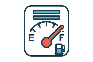 Fuel gauge display showing empty to full range indicating current fuel level in a vehicle or machinery setting