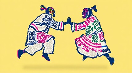 Colorful Folk Dance Illustration on Yellow Background