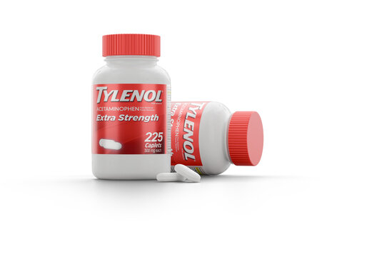 Tylenol Bottle with Pills on Transparent Background, Isolated Healthcare Medication. Transparent PNG.