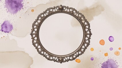 A vintage frame surrounded by artistic watercolor splotches.