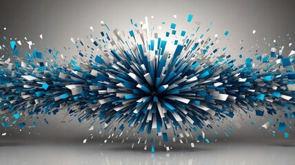 Exploding Blue and White Geometric Shapes Abstract Background