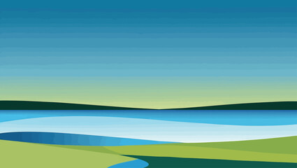 Obraz premium Abstract landscape with rolling green hills and a calm blue lake