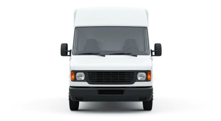 White cargo van facing forward on plain backdrop for transport concept.