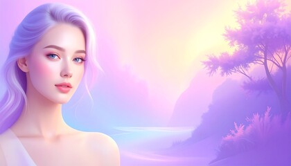 A young woman with pastel-toned hair and soft lighting