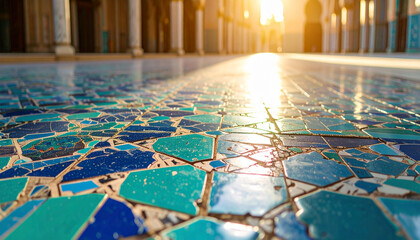 Islamic Mosaic Tile Geometry . Religion concept. Generated Image