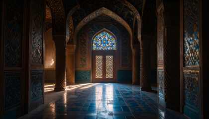 Islamic Mosaic Tile Geometry . Religion concept. Generated Image