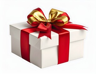 Obraz premium Gift Box: A beautifully wrapped gift box with a vibrant red ribbon and an exquisite golden bow, evoking a sense of anticipation and delight. 