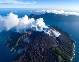 volcano islet, aerial view AI generated