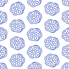 Seamless pattern with hand drawn doodle Italian pasta. Italian cuisine gourmet food elements. Design for banner, wallpaper, wrapping paper, background, card, poster. Vector illustration in flat style