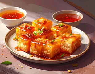 Sweet, golden cubes on a plate